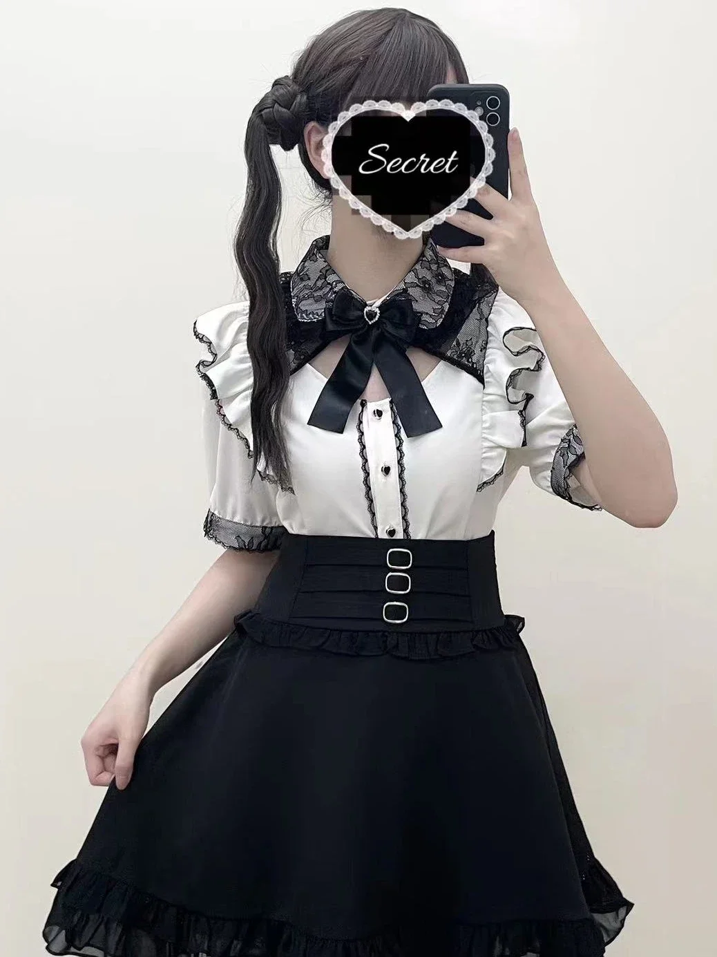 Camicia con fiocco cavo in pizzo prodotto in massa dalla miniera giapponese camicetta Lolita a maniche corte per donne della cultura asiatica Blusas