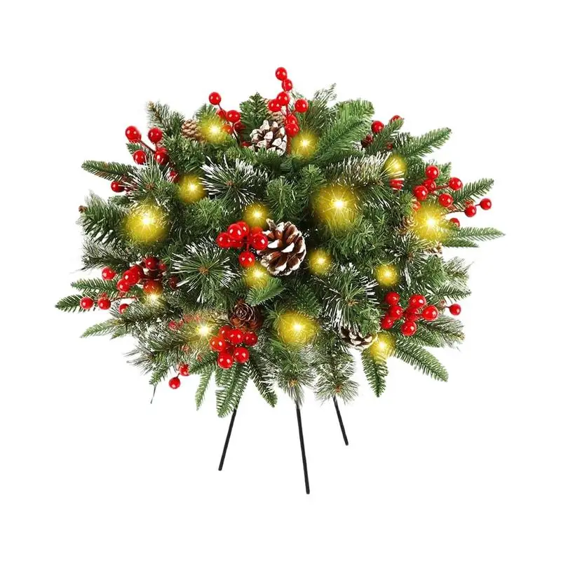 Prelit Artificial Tree Filler Christmas Planter Filler Pine Cones Christmas Bushes Outdoor Lighted Branches Faux Plants With 50