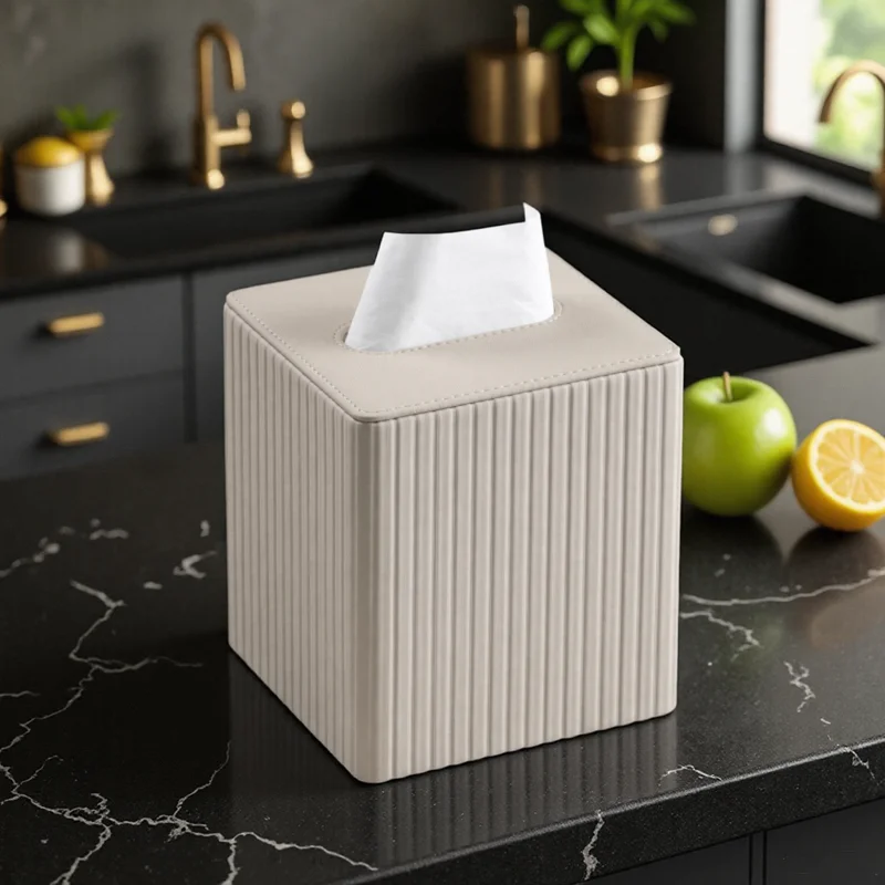 

Italian-Inspired Square PU Leather Tissue Box – Switch Between Rolls & Removable, Minimalist Desk Essential Napkin Dispenser