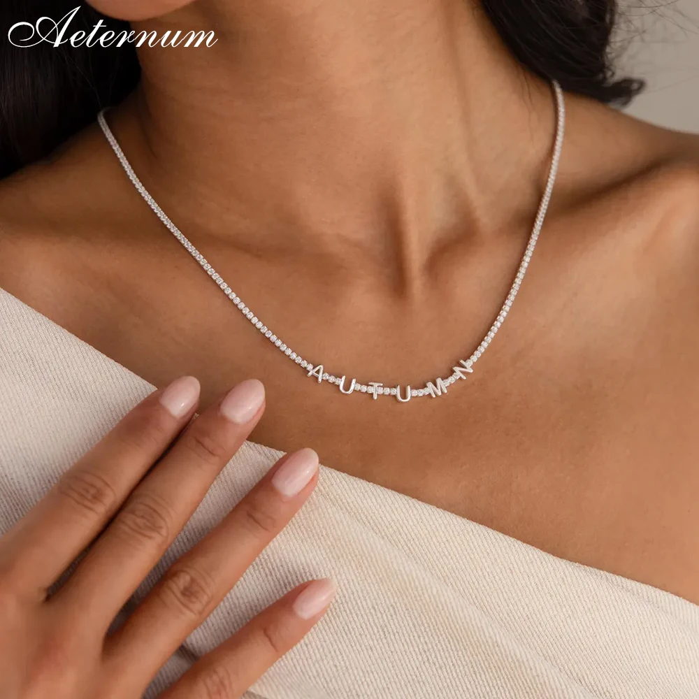 Aeternum اسم مخصص قلادة الماس شخصية الفولاذ المقاوم للصدأ زركونيا المختنق مجوهرات أنيقة للسيدات هدية عيد الحب