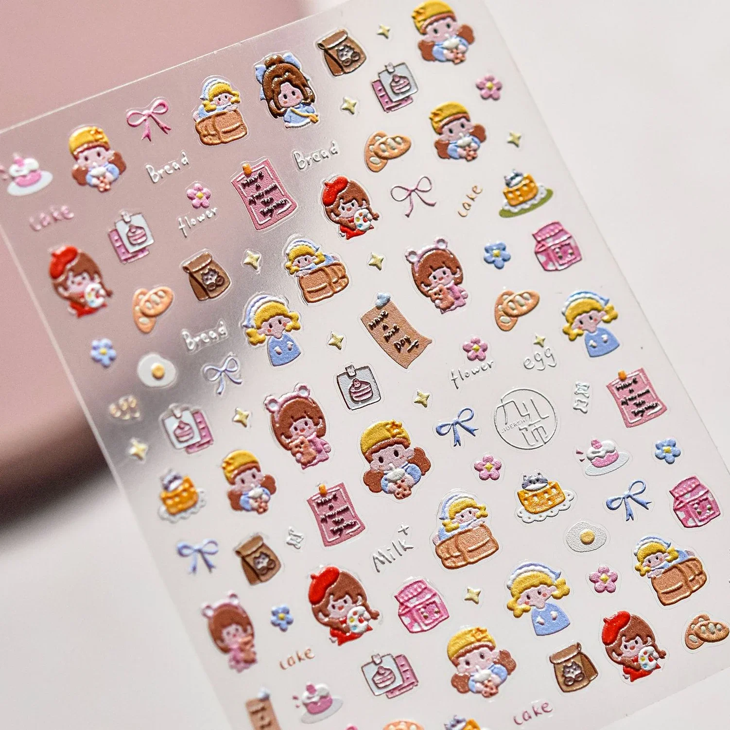 Dressy Girl Gal Woman Cat Egg Stick Milk Tea Flower Chic Cheese Cake Food Self Adhesive Nail Art Stickers Coffee Manicure Decals