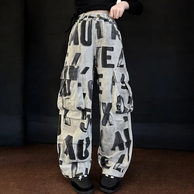 Streetwear Cute Girls Cargo Pants for Kids Trousers Teenagers Wide-legged Pants Children Outfits Baby Clothes 5 7 9 11 13 Years