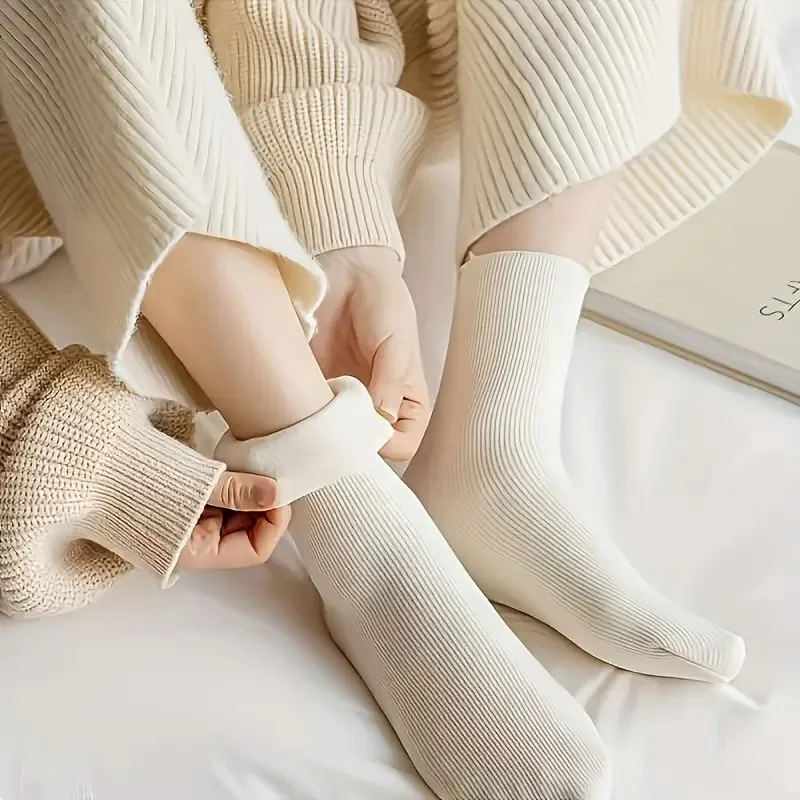 5/10 Pairs Women Winter Warm Socks Thick Soft and Warm Indoor Home Socks with Comfortable Plush Lining Snow Boots Ankle Socks image 4