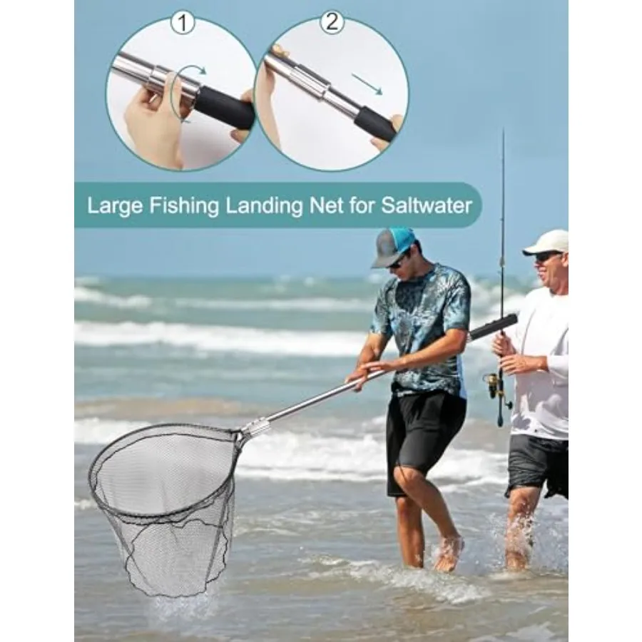 94" Telescopic Fishing Landing Net - Heavy-Duty Aluminum Handle with Non-Snag Rubber Coated Mesh, Extra Large Fishing Net for S - view 6