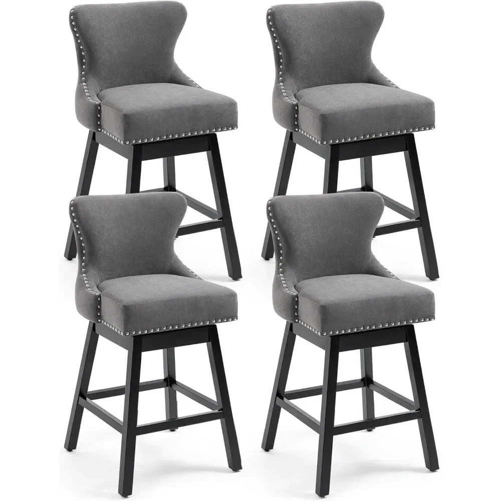 

Swivel Barstools, 29” Seat Height Bar Stools with Back & Wood Legs, Upholstered Fabric Counter Stools