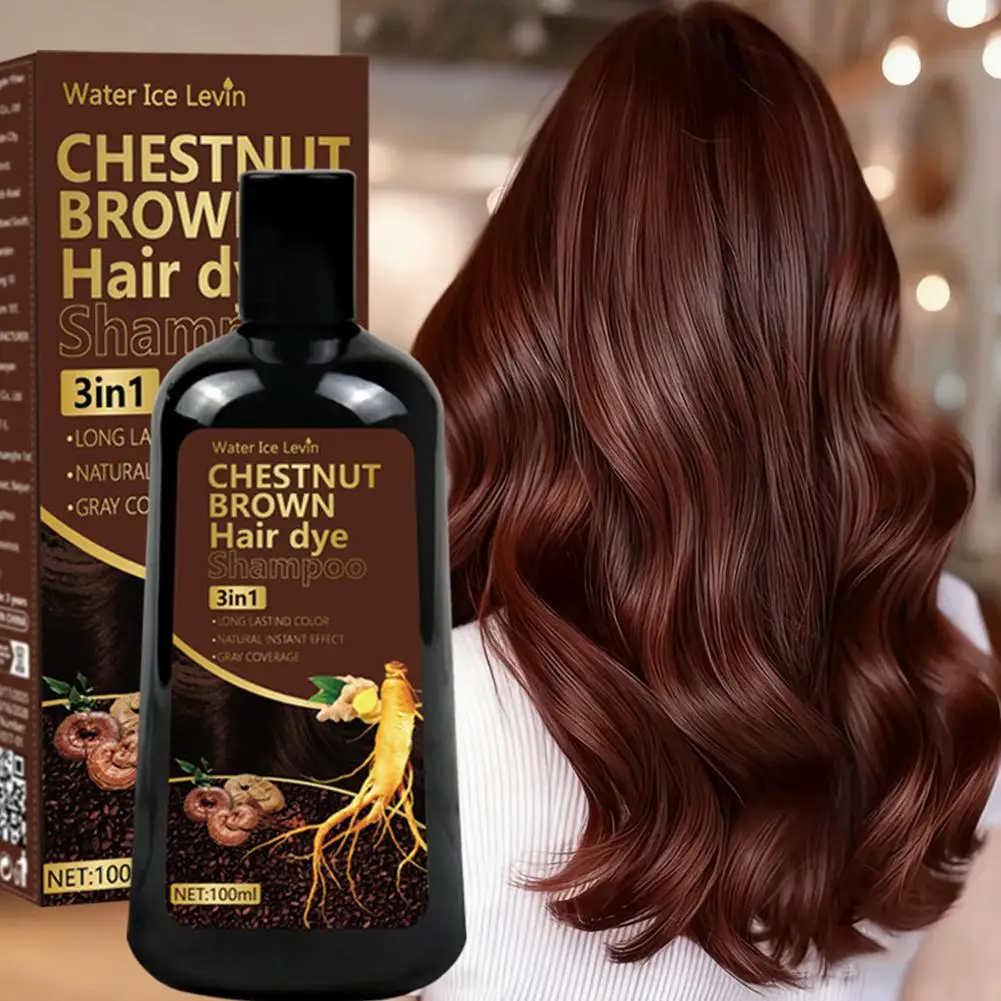 Chestnut Brown Hair Dye Shampoo 100ml 3-in-1 Hair Color Care Long-Lasting 4-5 Weeks Color Full Gray Coverage Natural Formula