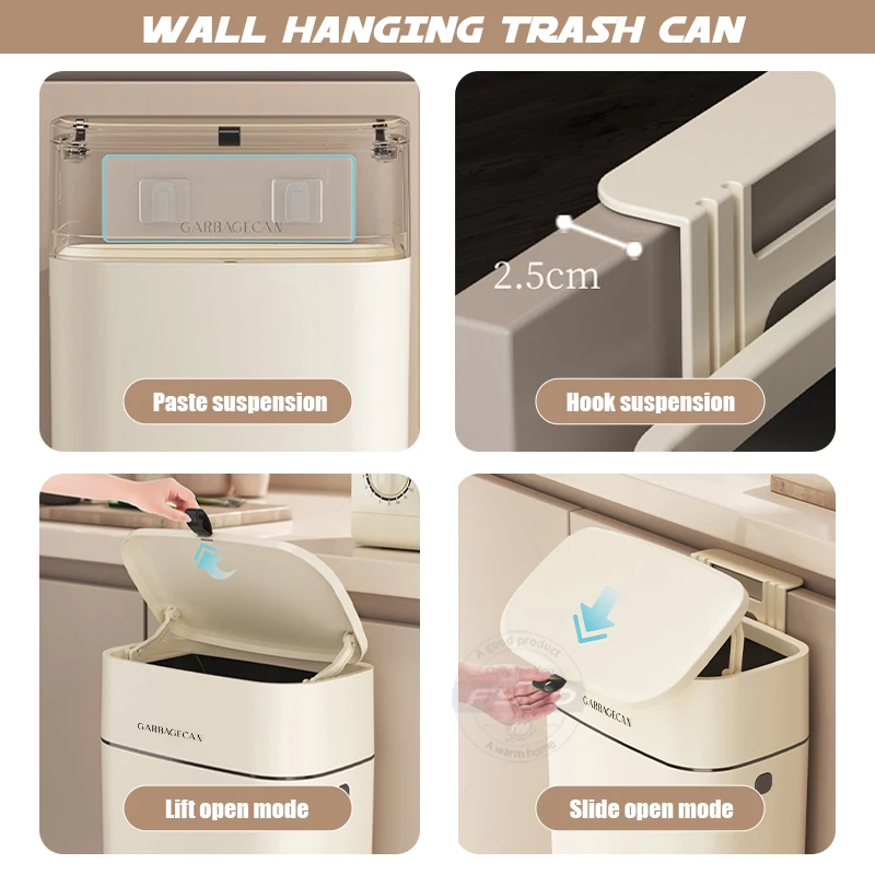 10L Wall Mounted Hanging Trash Bin For Kitchens Cabinet Door With Lid Kitchen Trash Bins Garbage Can Counter Bins Trash Can