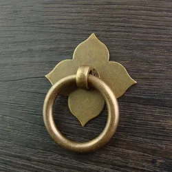 New Chinese four-leaf clover pull ring antique ring cabinet door handle hanging ring furniture handle pure copper door ring