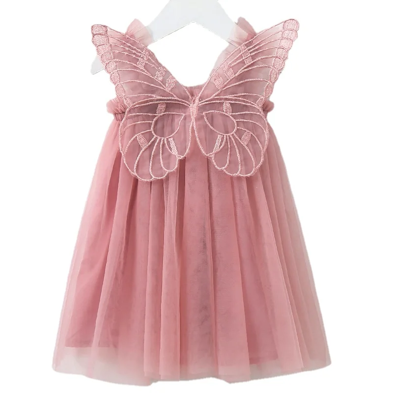 Multicolor Girls Cute Butterfly Wings Fairy Dress Summer New Gauze Strap Princess Dress Birthday Party Dresses for Kids 6M-5T