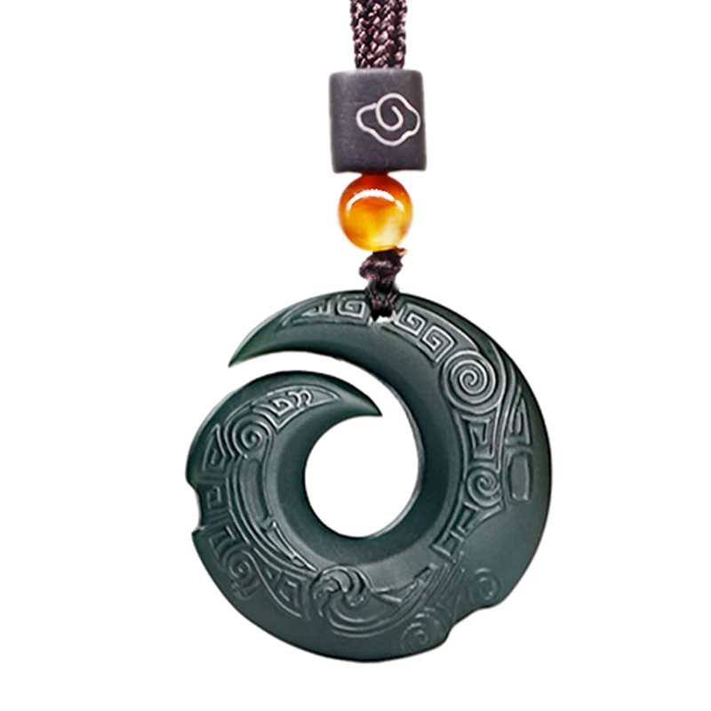 Natural Dark Green Hetian Jade Necklace Pendant with  Silver Cloud Women Jade Jewelry with Rope Chain