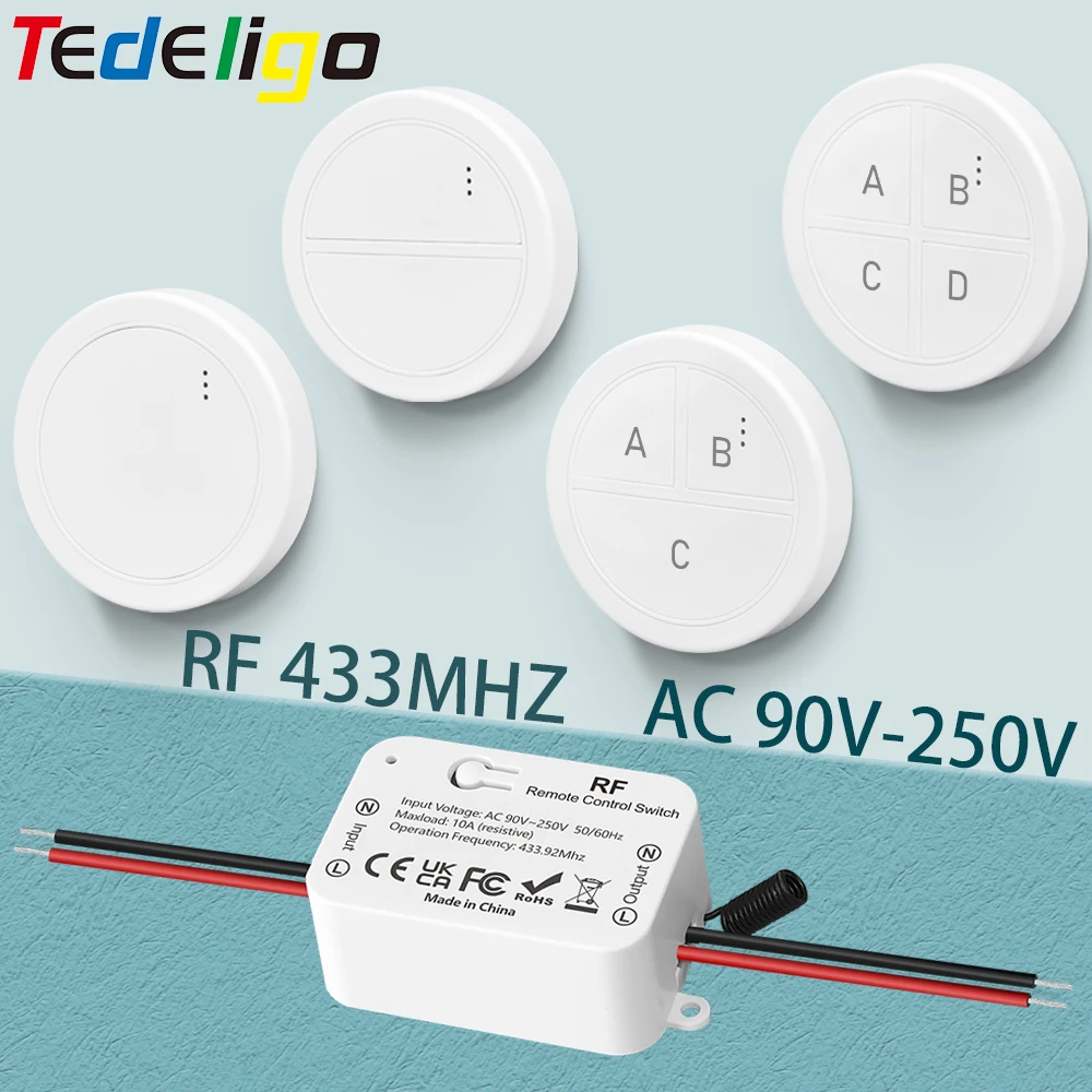 

433Mhz Wireless Light Wall Switch Relay Receiver 1/2/3/4Gang Round Button Remote Control Interruptor for LED Lamp 10A 110V 220V