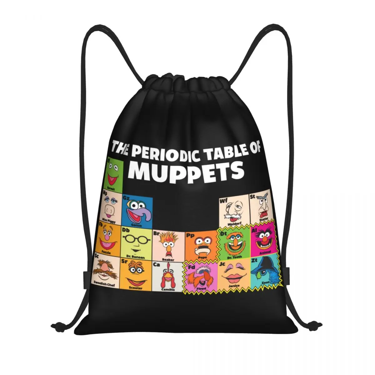 Muppets Periodic Table Drawstring Mochila, Sports Gym Bag para homens e mulheres, Anime Cartoon Training Sackpack, personalizado