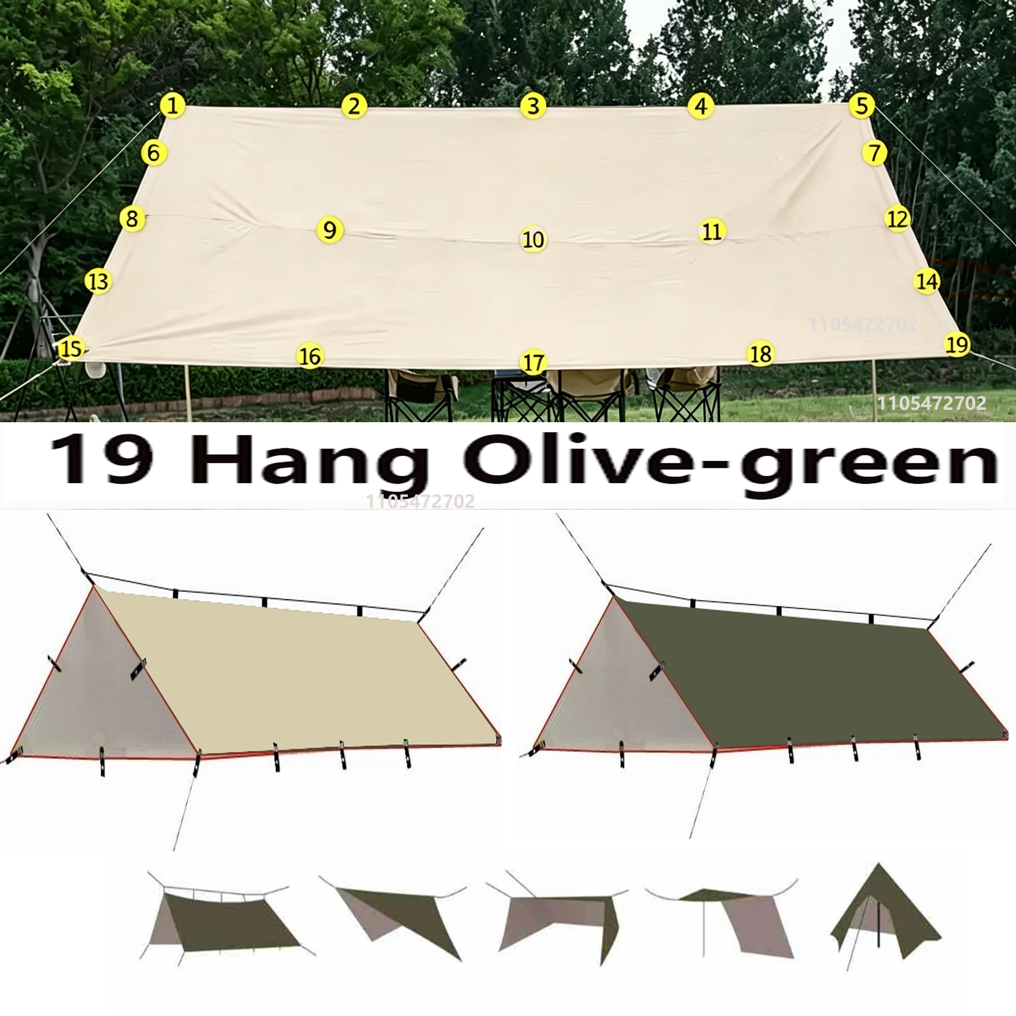 

19 hanging points, multi style tents, waterproof cloth, outdoor hiking, waterproof camping, sunshade, sun protection