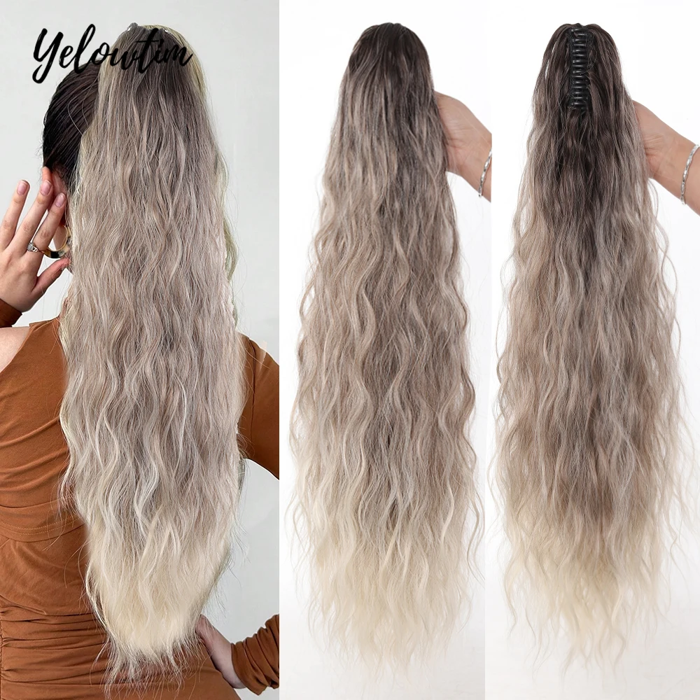 

Synthetic Long Black Brown Blown Pink Ponytail Extension Curly Wavy Claw Clip on Pony Tail Hair Natural Fluffy for Women LM
