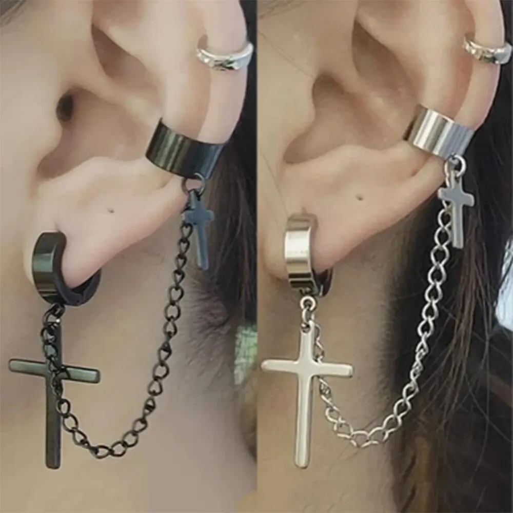 1 Fashionable Punk Cross Pendant Stainless Steel WOMEN\'S Earrings