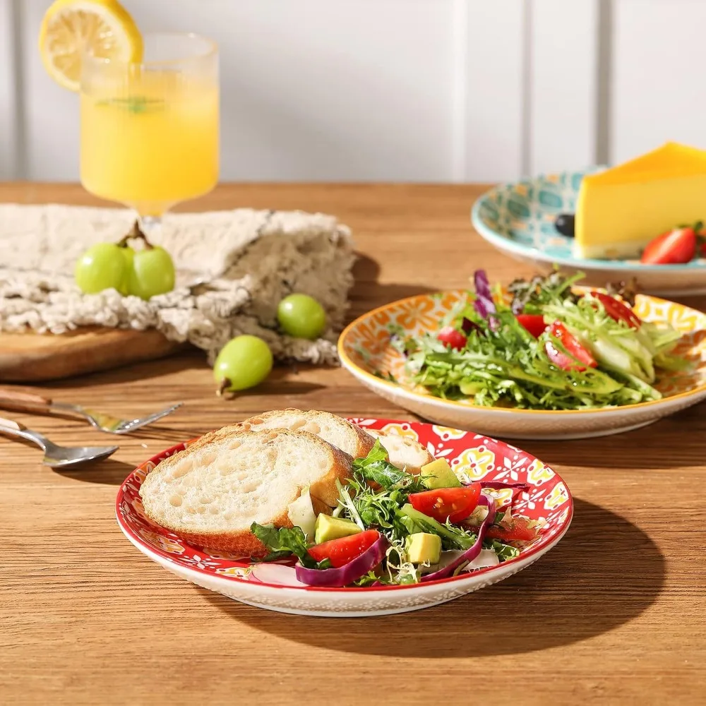 piatti per insalata, piatti da dessert da 8 pollici, set di piatti in ceramica colorata per pasta, pancake, bistecche, set da 6, lavastoviglie e microonde saf