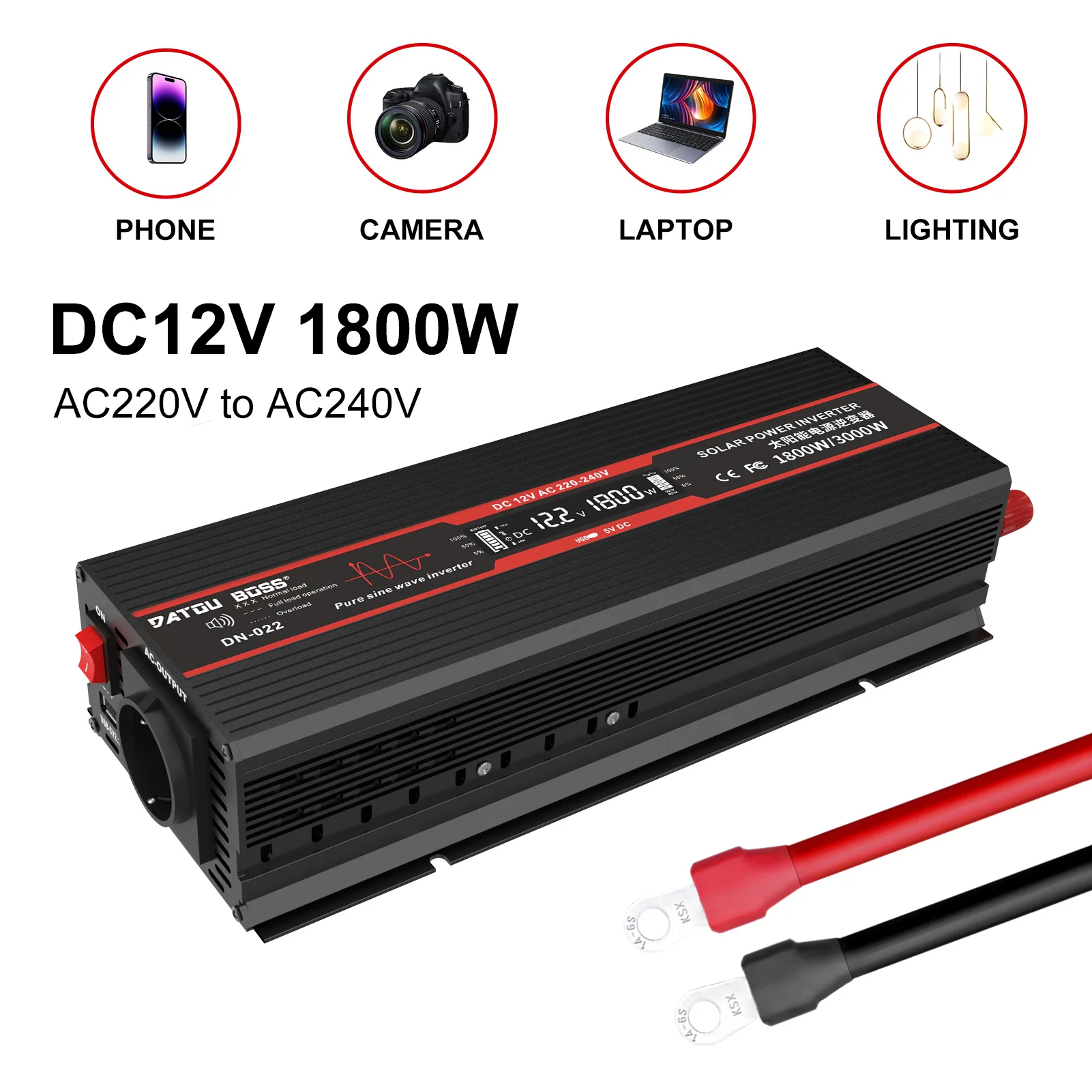 Datouboss 12v Omvormer 1000W 1500W 1800W voor 220v met EU Scoket USB Draagbare LCD Display 12v 230v converter 50Hz