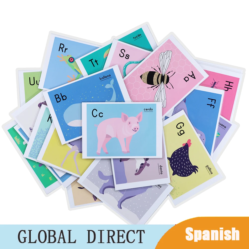 Children Spanish Cognition Cards Early Educational Learning Baby Development games Preschool Montessori Toys Flashcards For Kids