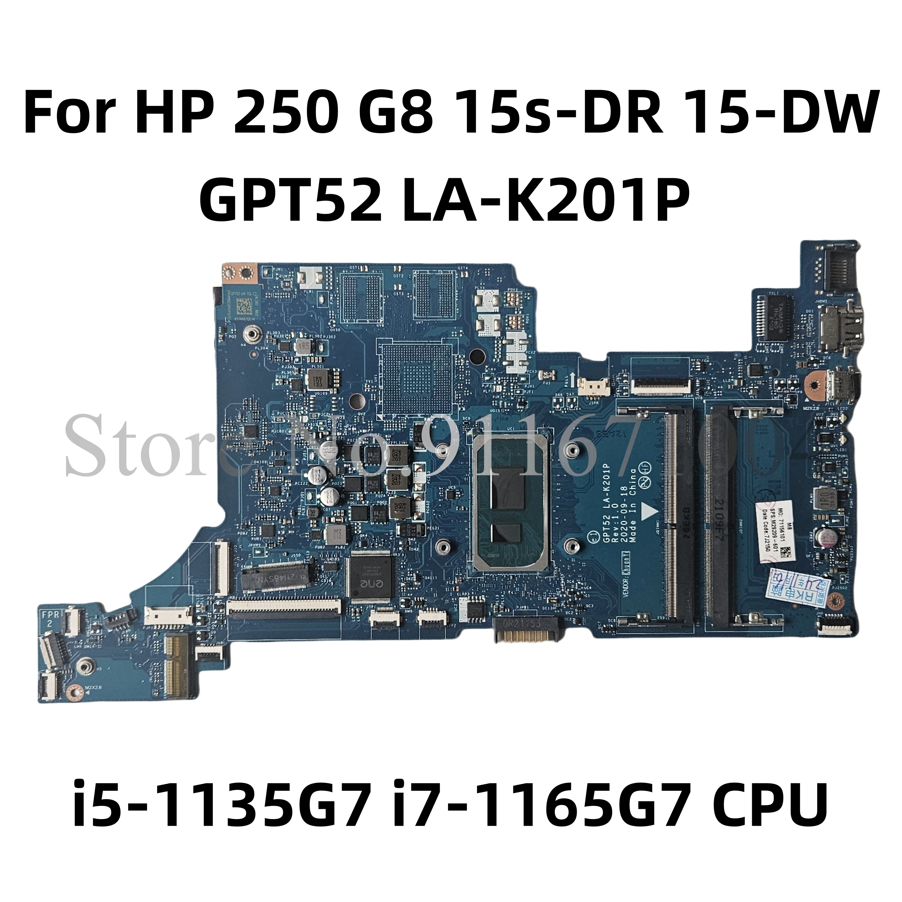 For HP 15-DW 15-DW3033dx 15-DU 15-DR Laptop Motherboard With I5 I7 11th Gen CPU UMA GPT52 LA-K201P mainboard 100% Working