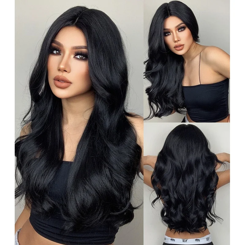 

Длинные волнистые синтетические волосы, термостойкие черные парики для косплея