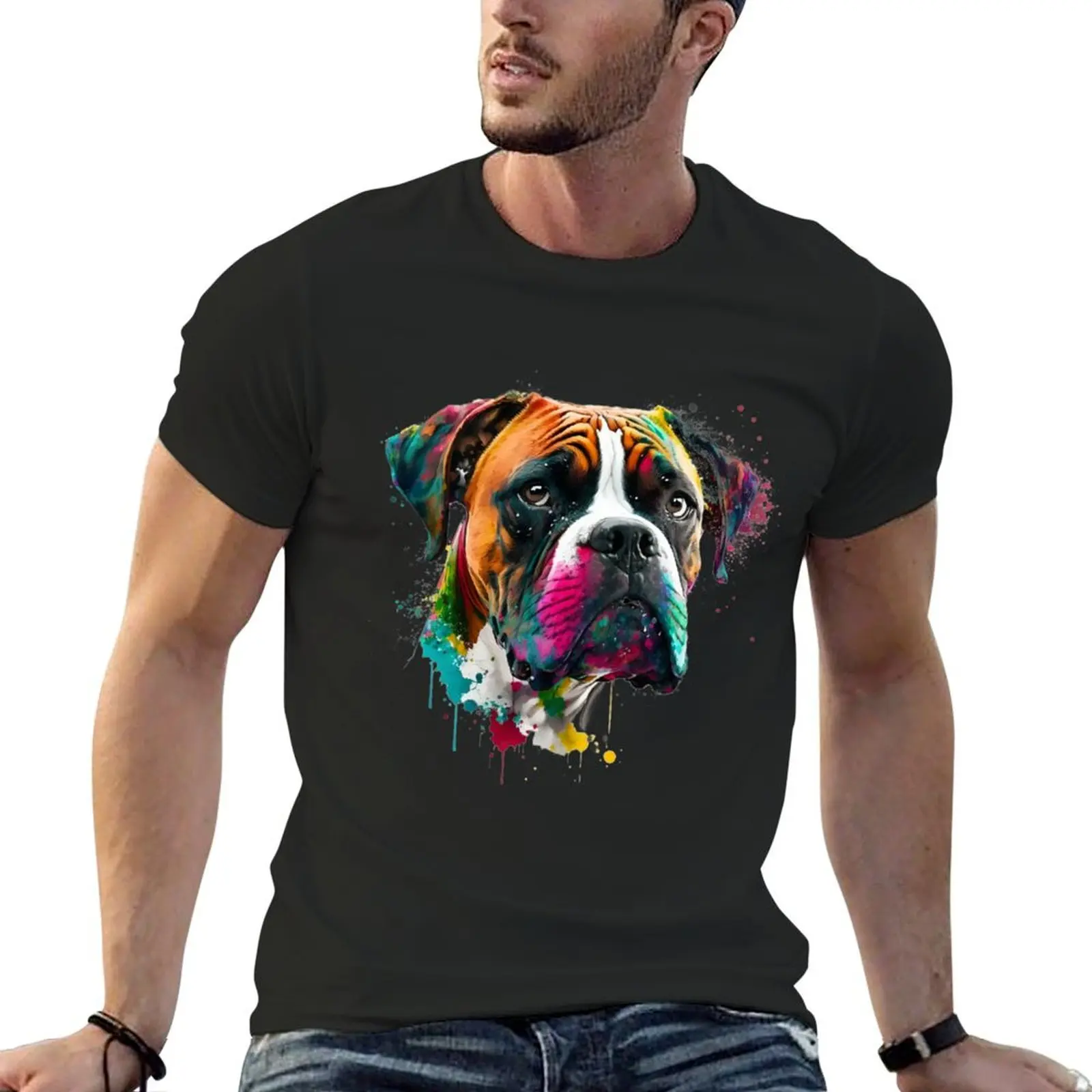 

Colorful Pop Art Boxer Dog Lover Owner Design Gift T-Shirt Blouse sports fans rapper graphic tees men clothing