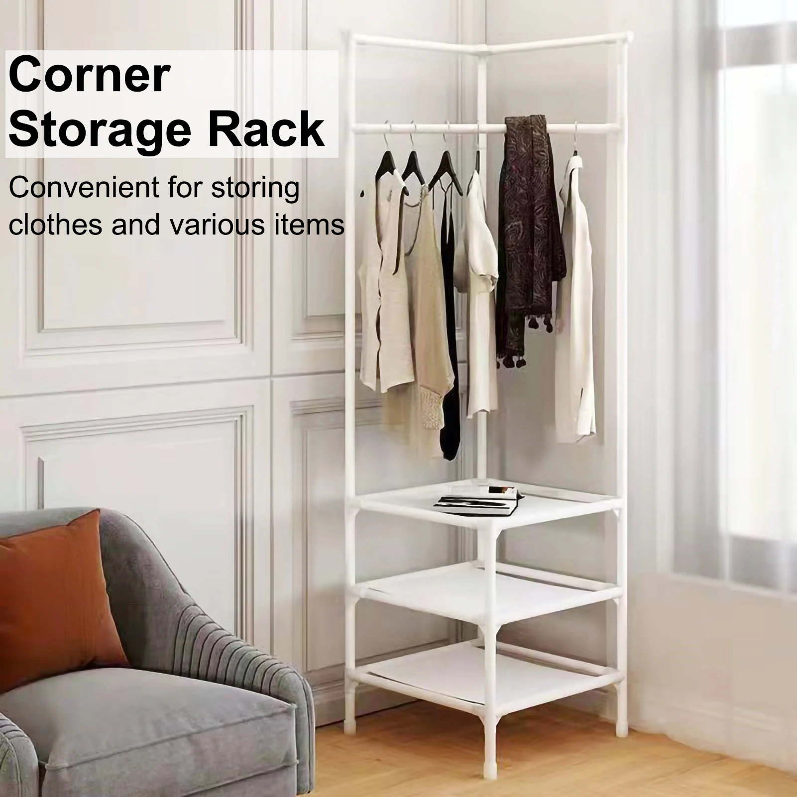 1Pc 2/3 Layer Simple Clothes Hanging Holders Detachable Metal Item Storage Wall Corner Coat Storage Rack for Bedroom Living Room