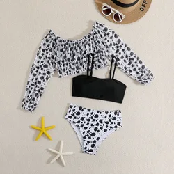 2024 Cow Print Girls Swimsuit & Cover Up Top Kids Swimwear Female Children's Bathers 3 Pieces Bathing Swimming Suit Beach Wear