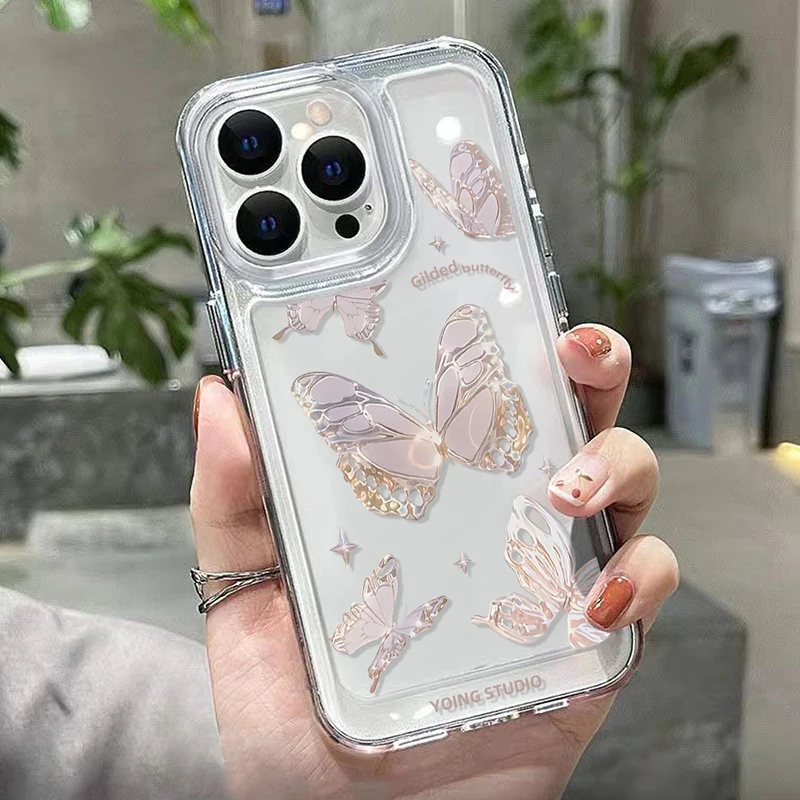 For Iphone 15 Mobile Phone Case Women Butterfly Flower Pattern Mobile Phone Case Transparent Mobile Phone Case Accessories image 4