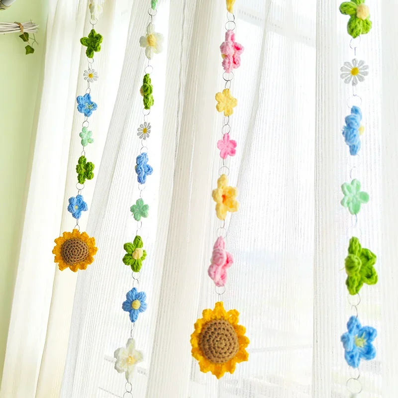 Home Hanging Decorative Cotton Knitted Flower Gauze Curtain Fresh Wall Decor Door Curtain Textile Art Wall Hanging Decorations
