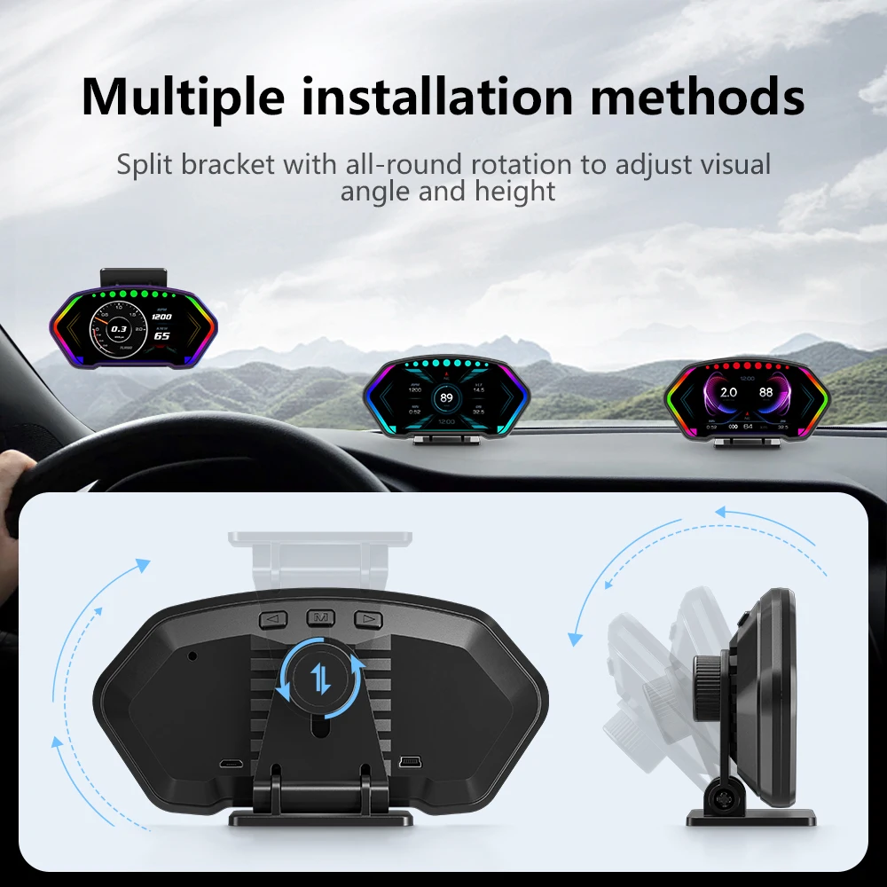 Heads Up P3 HUD OBD GPS Heads Up Display LCD Speedometer Slope Meter Car Water Oil Temp Alarm Overspeed Diagnotstic Speed Meter