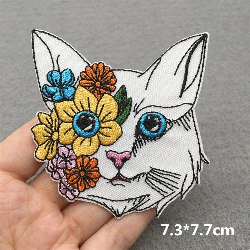 Funny Cartoon Cat Embroidered Patches For Clothing Stickers Animal Patch Iron On Patches On Clothes DIY Sewing Applique Badge