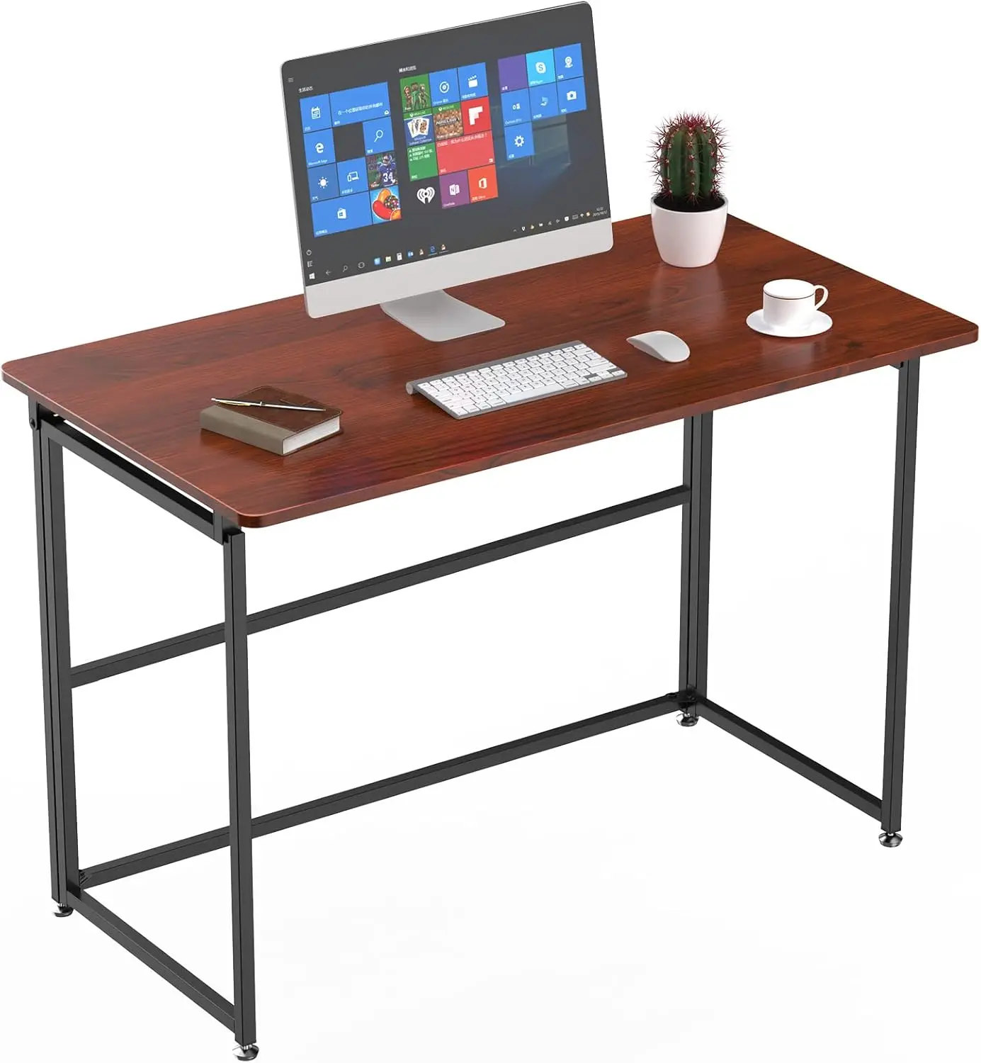 

Cherry Foldable Desk No Assembly Required 43-inch Writing Study Table Space-Saving Organizer Home Office Solution