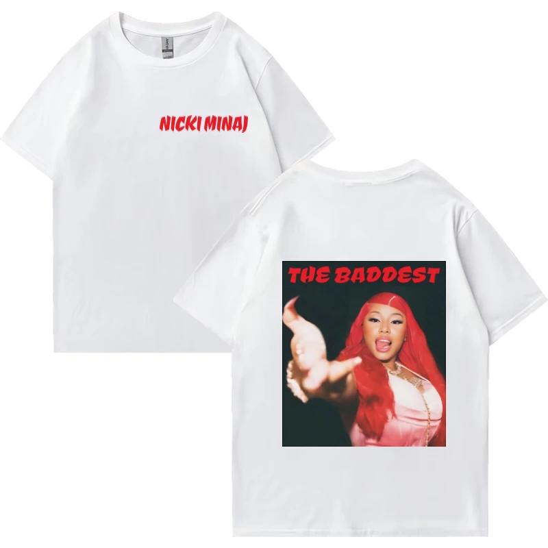 Rapper Nicki Minaj Hip Hop Double Sided print T shirt 2024 Men Women vintage streetwear Unisex 100% Cotton short sleeve T-shirts