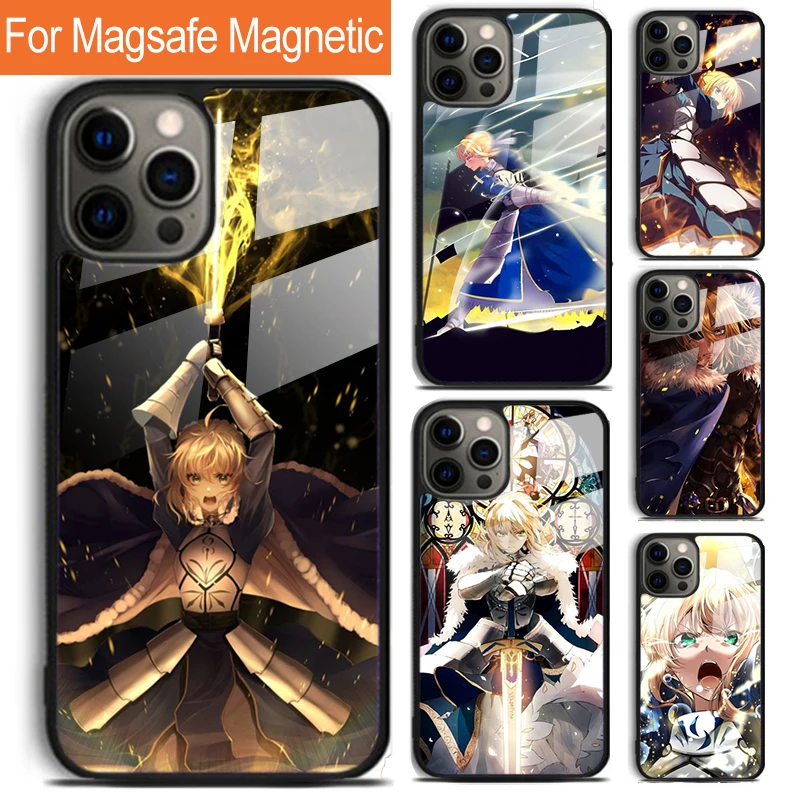 Saber Fate Stay Night Phone Case For iPhone 16 15 14 13 12 11 Pro Max Plus Magsafe Magnetic Wireless Charging Cover