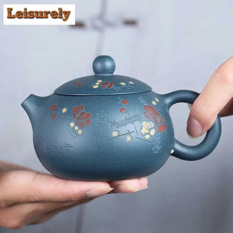 240ml Yixing Purple Clay Teapots Handmade Plum Blossom Xishi Pot Raw Ore Azure Mud Tea Maker Kettle With Strainer Zisha Tea Set