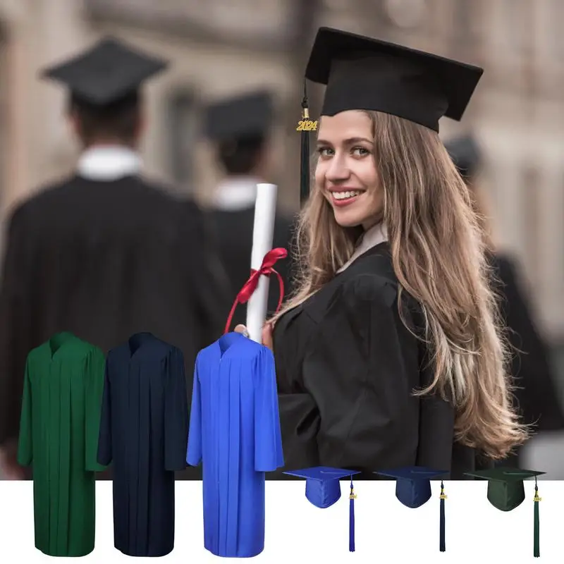 Set di berretti per abiti da laurea per adulti chiusura con Zip abito da laurea accademico universitario accappatoio per abito da laurea