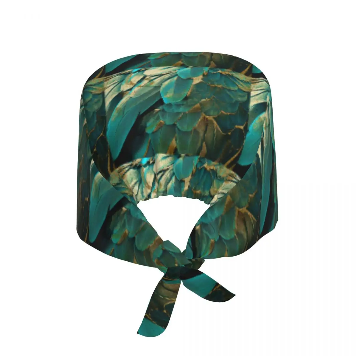 Gorro Quirúrgico con Lentejuelas de Plumas en Verde Azulado y Dorado, Gorro de Trabajo para Médico, Gorro de Enfermería Unisex Ajustable para Dentista