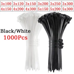 1000Pcs Self-locking Plastic Nylon Tie 100mm White Black Zip Wraps Strap 300mm Nylon Cable Tie Set Fastening Ring Loop Wire Wrap