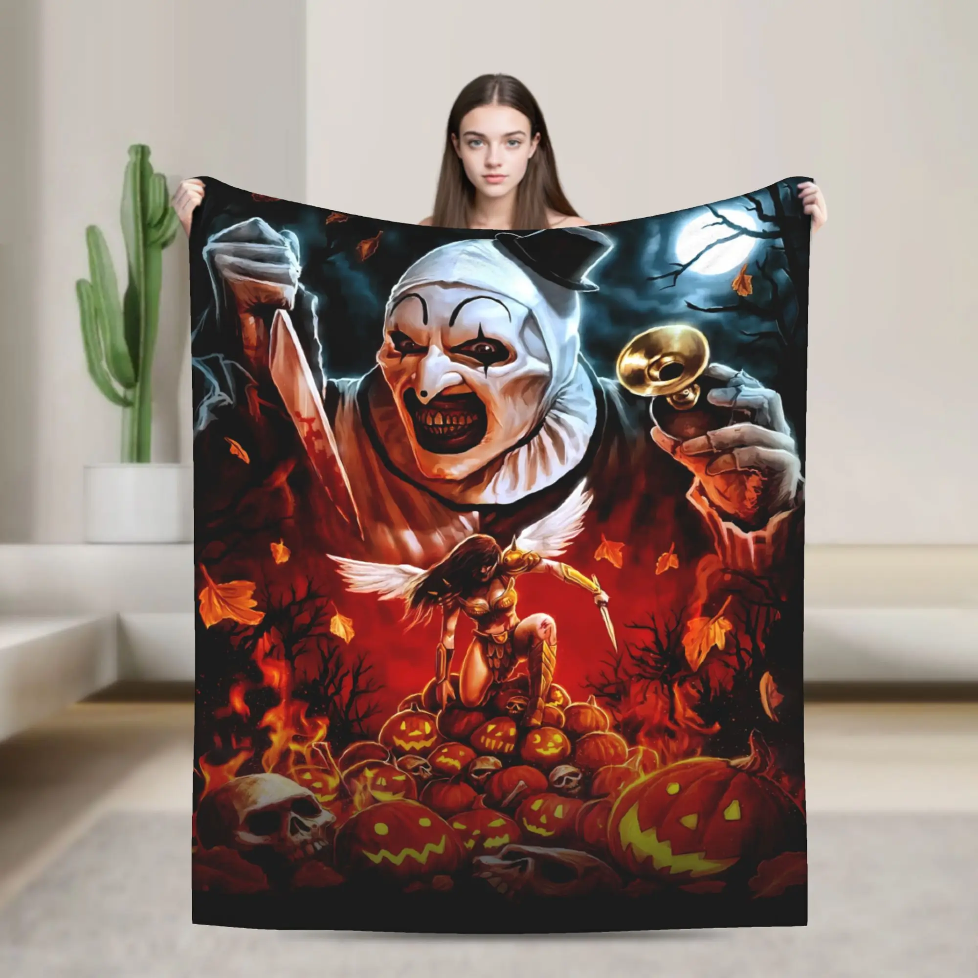 Terrifier Movie Super Warm Blankets  Kids Adult Plush Throw Blanket Fluffy Bedroom Flannel Bedspread Sofa Bed Cover