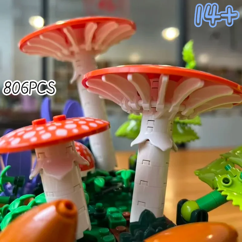 2026年新発売-ホームデコレーション-806ピース-森のキノコ-ブロック-植物モデル-クリエイティブトイ-植物愛好家向け-フェスティバル-パーティーギフト