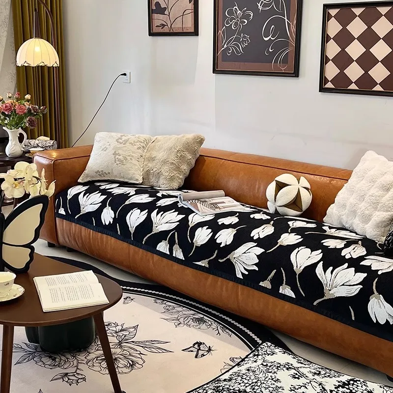 

Современная всесезонная противоскользящая мягкая моющаяся защита из синели для гостиной, домашний декор, новинка 2025, чехол для дивана с цветком, подушка
