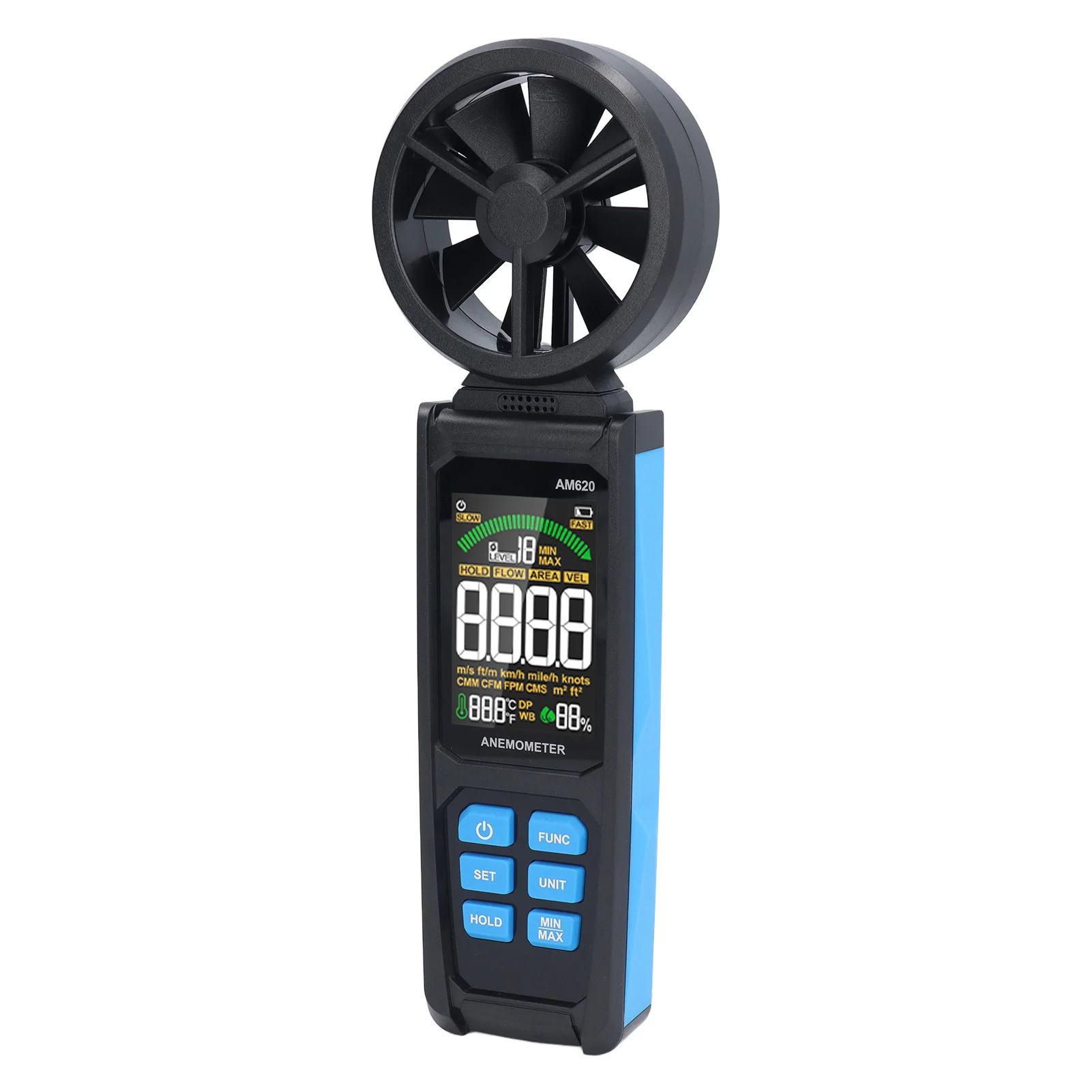 For Harsh Environments Black And Blue Digital Anemometer Frequency Conversion Mode Backlit LCD Display High Sensitivity Sensor