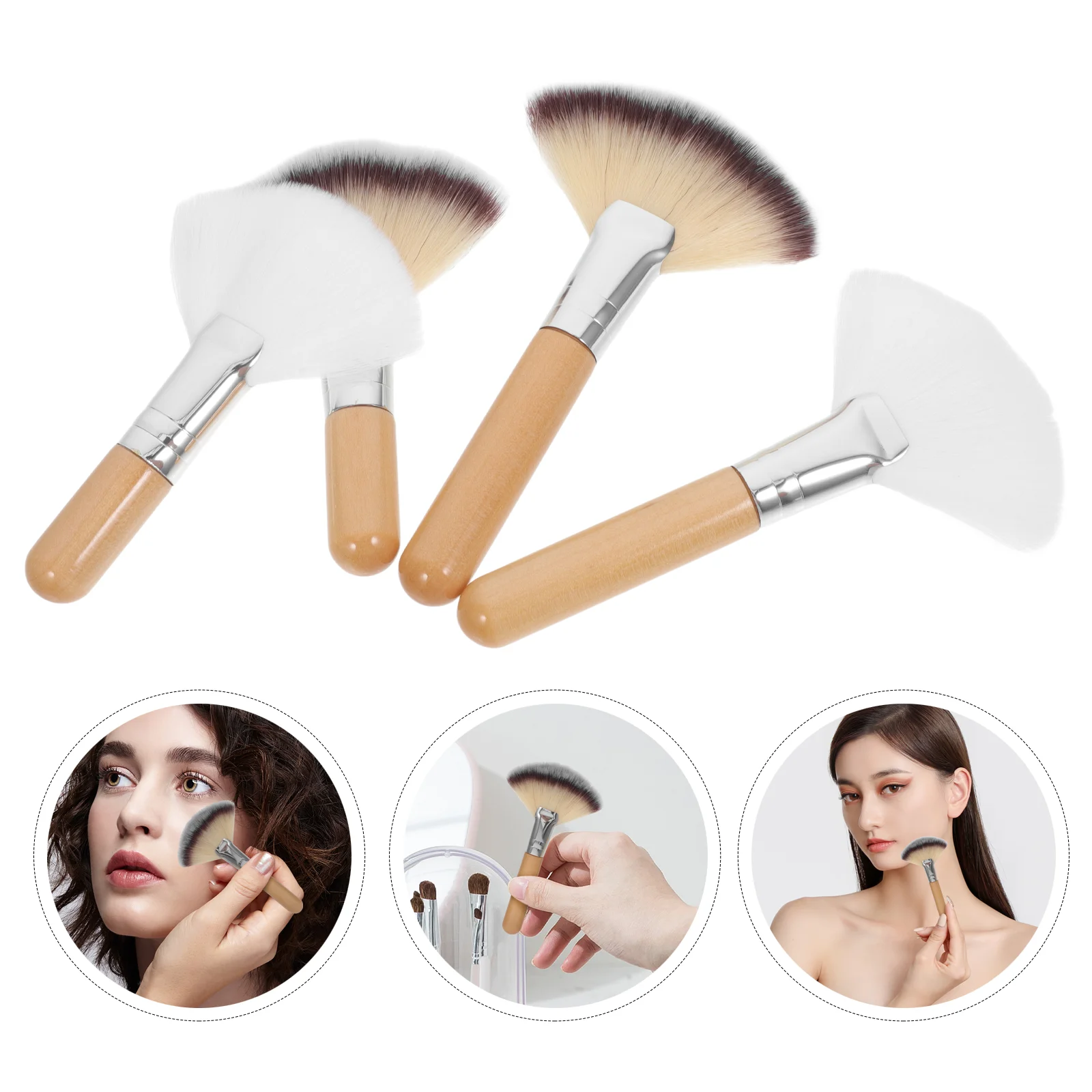 4 Pcs Highlighting Loose Powder Brush Makeup Green Highlighter Short Handle Facial Fan