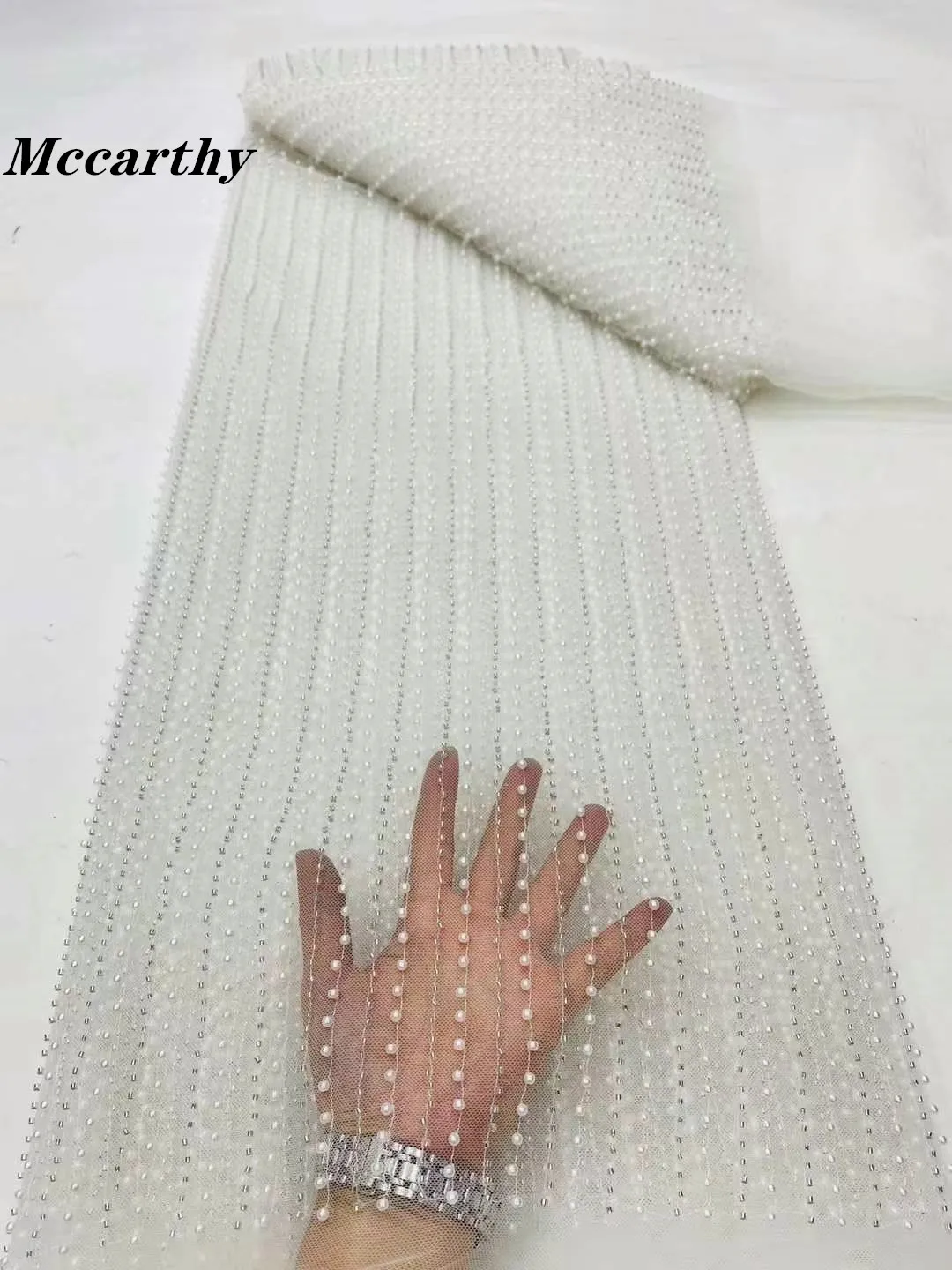 

White African Beads Groom Tulle lace Fabric 2024 High Quality Beads Embroidery French Tulle Laces For Nigeiran Party Dress QX38T