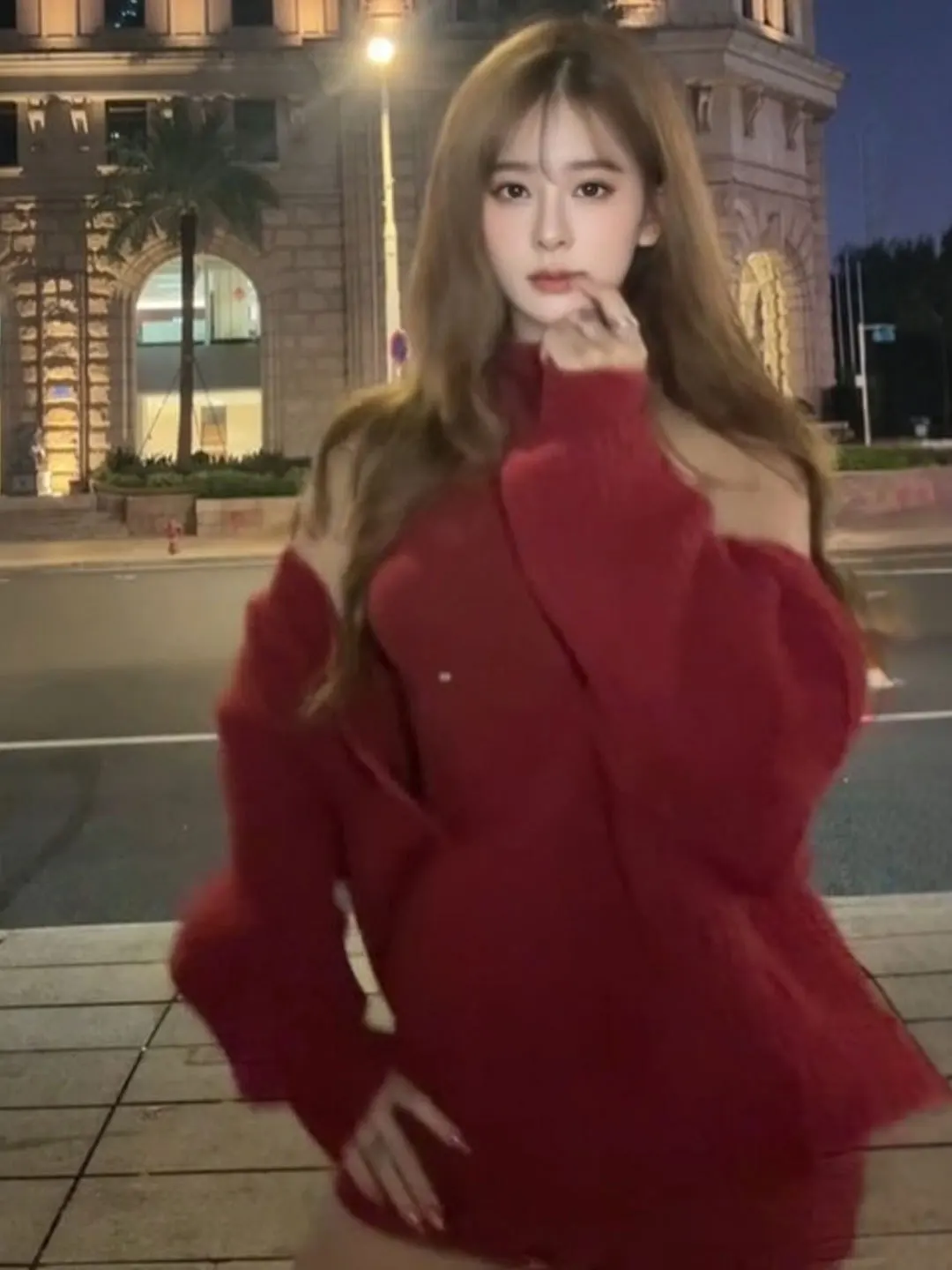 

Red Sweater Neline Dr Two-Piece Set Gentle Sle Comfortable Spring Faion Korean Loose Fit High Waist ort Skirt