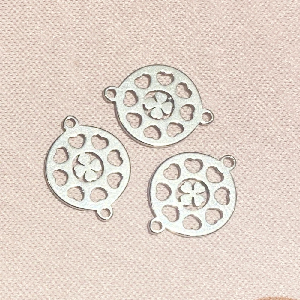 Round Shape Lucky Leaf Love Hearts Charms 30Pcs Tow Holes Connector Four Leaves Clover Bracelet Pendant Diy Findings Steel Make