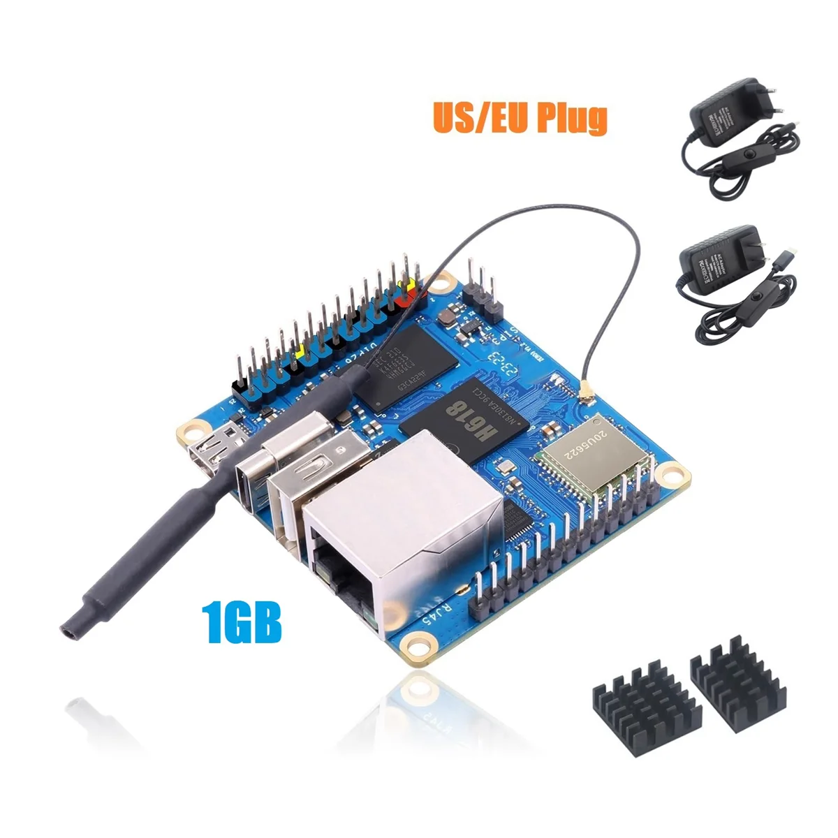 Placa de desarrollo para Orange Pi Zero 3, 1GB + disipador de calor H618, WiFi5 + BT 5,0, Android 12, Debian12, Ubuntu22.04, enchufe europeo