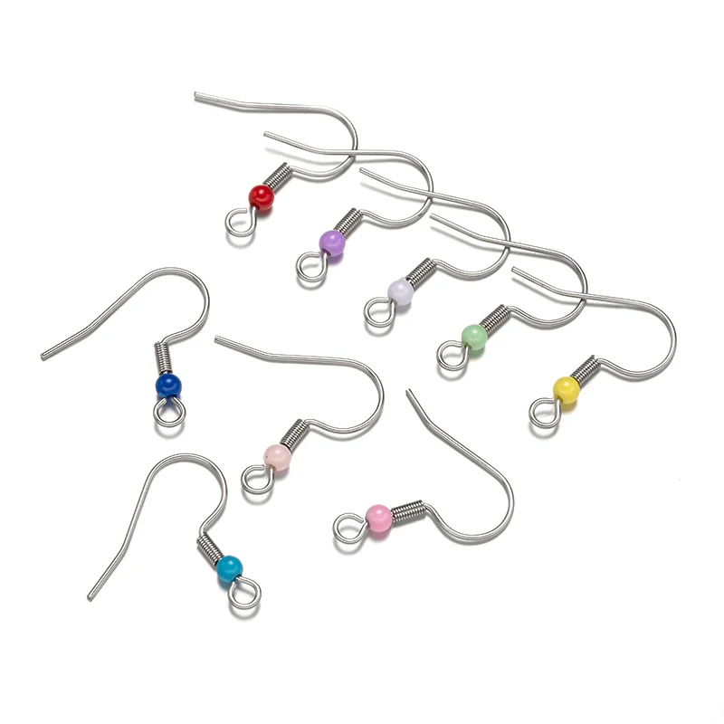 50pcs Colorful Stainless Steel Earring Hooks Fish French Ear Wires Findings for Dangle Drop Jewelry Making Materials Supplies