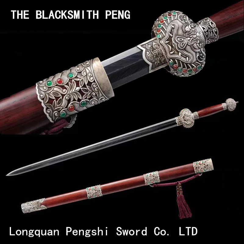 Sterling silver carved accessories High-end Zhu nose Dragon sword Umbila Hand forged secret steel Fine grinding Chinese Swords