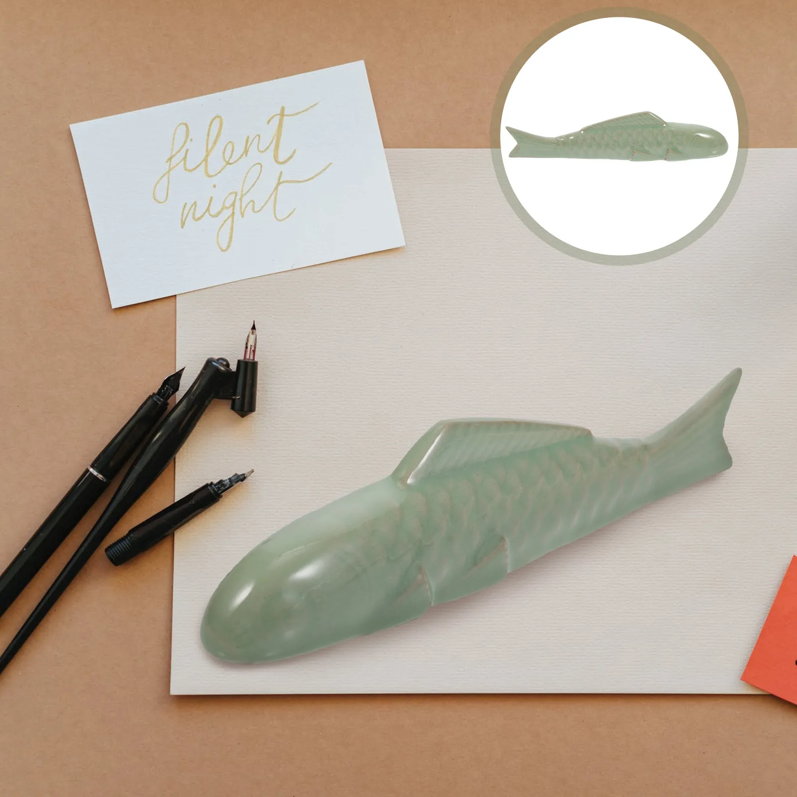 Ceramic Paperweight Carp Shaped Chinese Calligraphy Paper Weight Long Smooth Brush Holder Desktop Letterweight Calligraphy Tool
